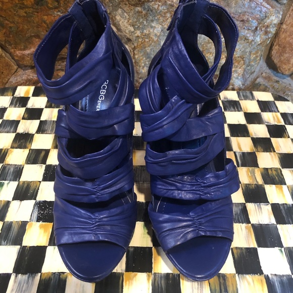 BCBGeneration Shoes - BCBG Blue Leather Zip Back Strappy Heals, Size 8.5